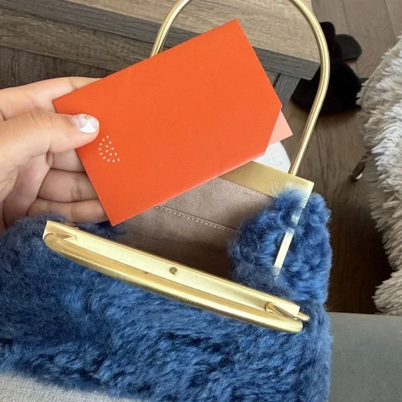 Cult Gaia Blue Textured Mini Bag with Gold Handle - Picture 4 of 5